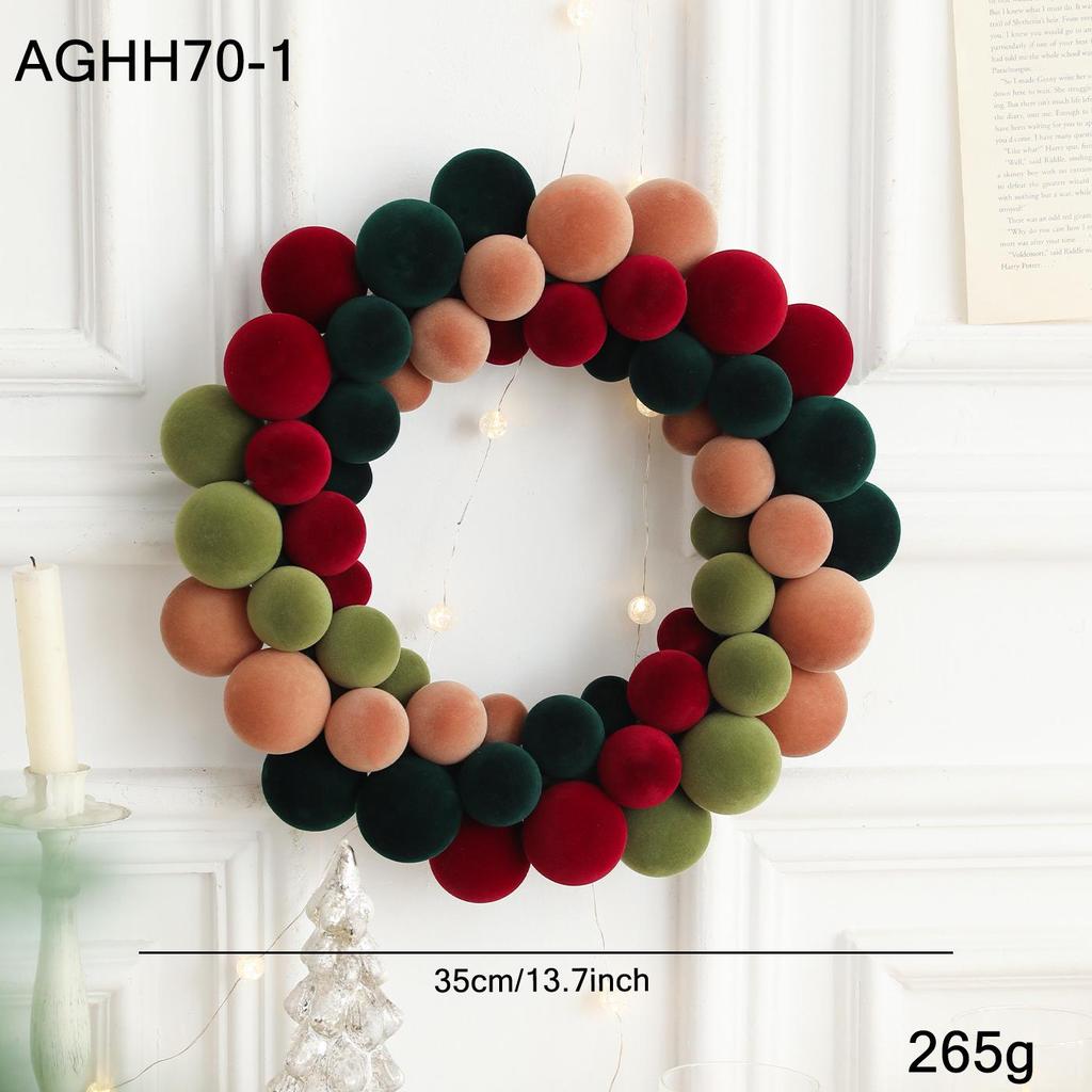 Colorful Flocked Christmas Ball Wreath for Tree, Wall, or Door Decoration