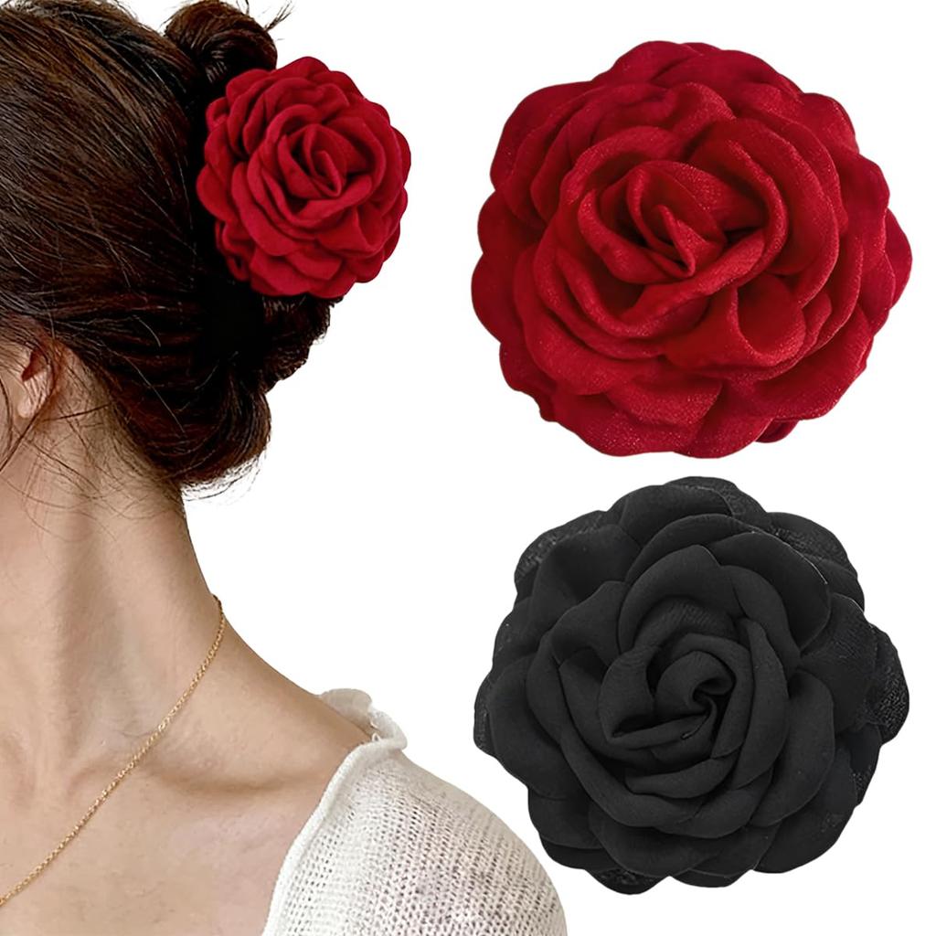 ZIBUYU® 2Pcs Flower Claw Clip - Large Non Slip Hair Clips for Women & Girls, Elegant Clutchers for Hair, Chic Accessories for Woman