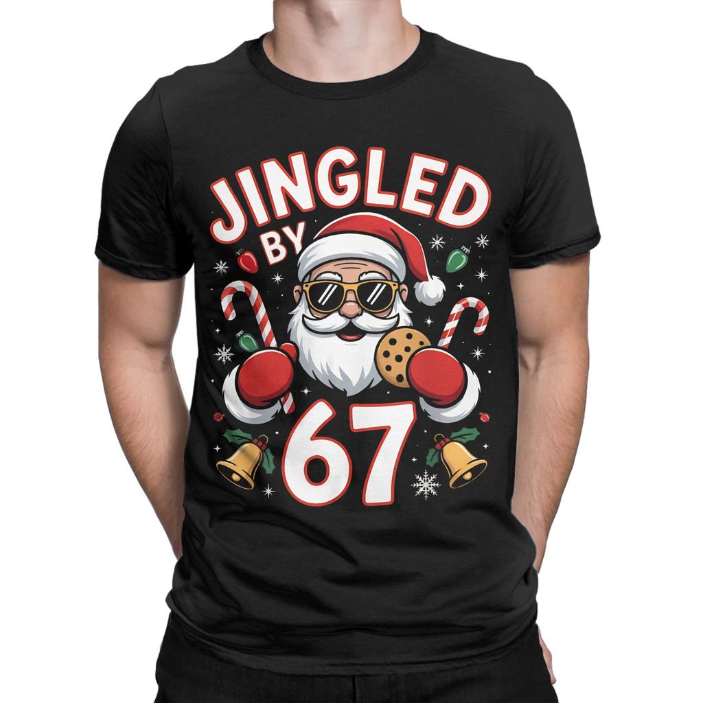 Mens Womens Jingled By 67 Six Seven Brainrot Ugly Christmas Santa  Shirt Pure Cotton New Arrival T-Shirt  Clothing Outfits