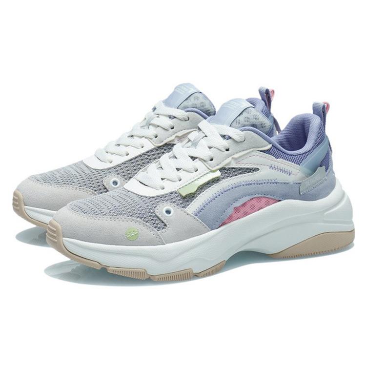 Li Ning Cushioning Slip Resistant Abrasion Resistant Low Top Casual Shoes Women's Gray White AGCR326-3