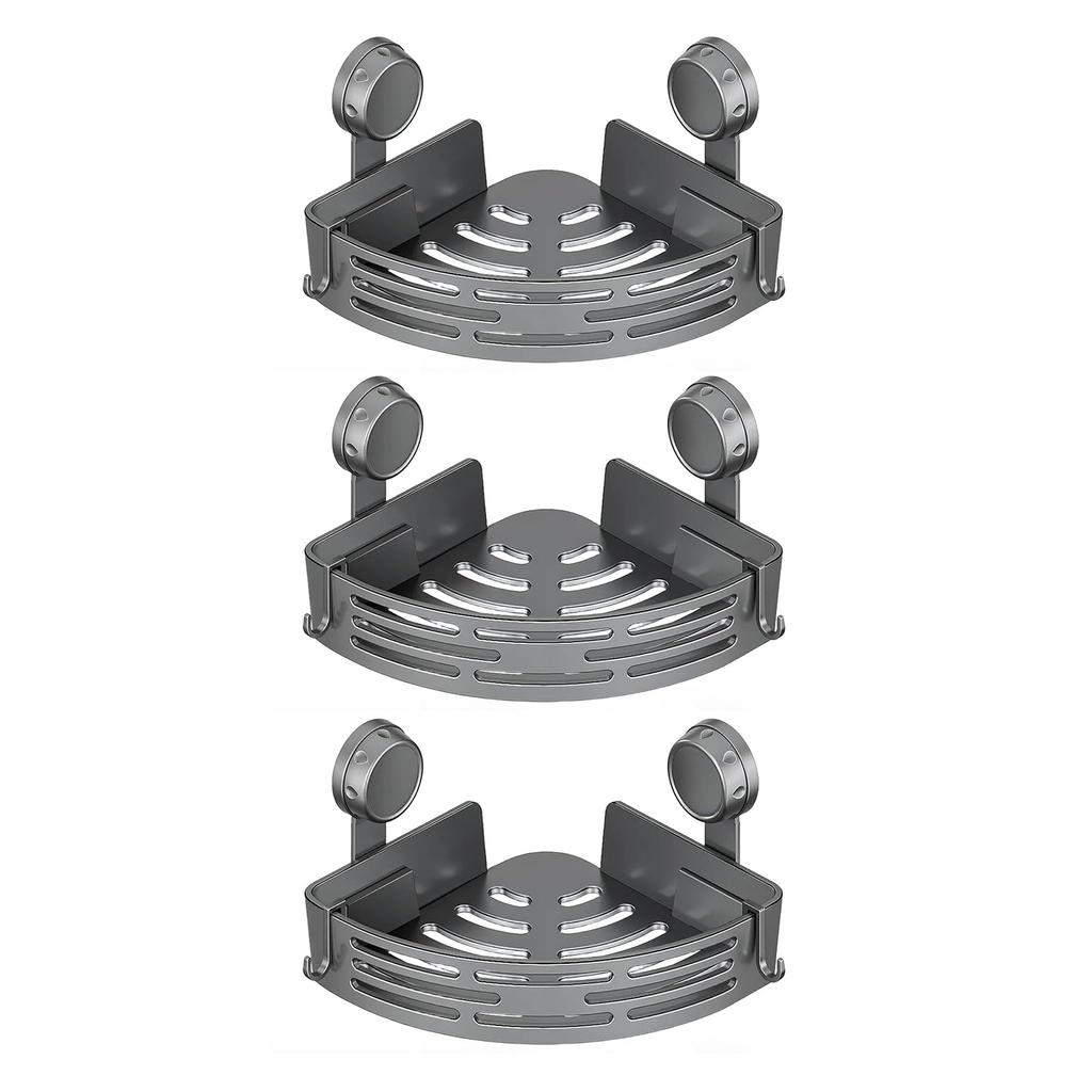 Corner Suction Cup Shower Caddy with Hooks No Drilling Removable Bathroom and Kitchen Storage Organizer for Bathrooms Storage
