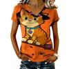 Women's V-Neck Short Sleeve T-Shirt Casual Pullover with Halloween Print Top