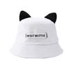 Cat ears white bucket hat men and women summer streamer letter washbasin hat plain sun hat