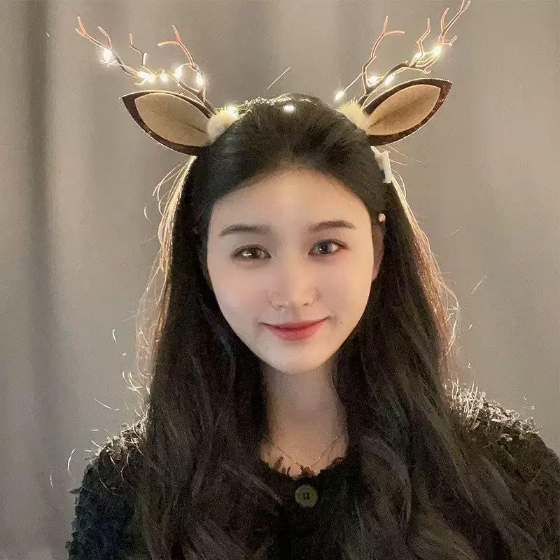 Forest Style Glowing Reindeer Antler Headband - Christmas Photo Decoration