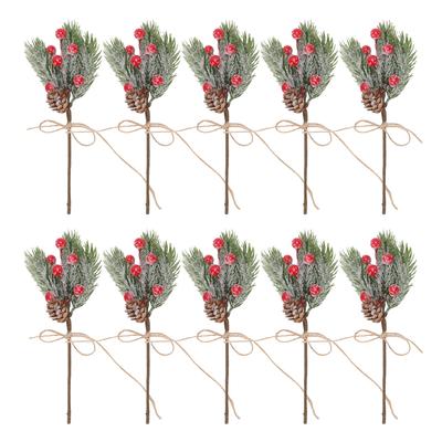 10 Stück Künstliche Beerenzweige Tannenzapfen Stechpalmenzweig Basteln Winterliche Feiertags Kiefernzweige zum Basteln Weihnachtsbaumschmuck