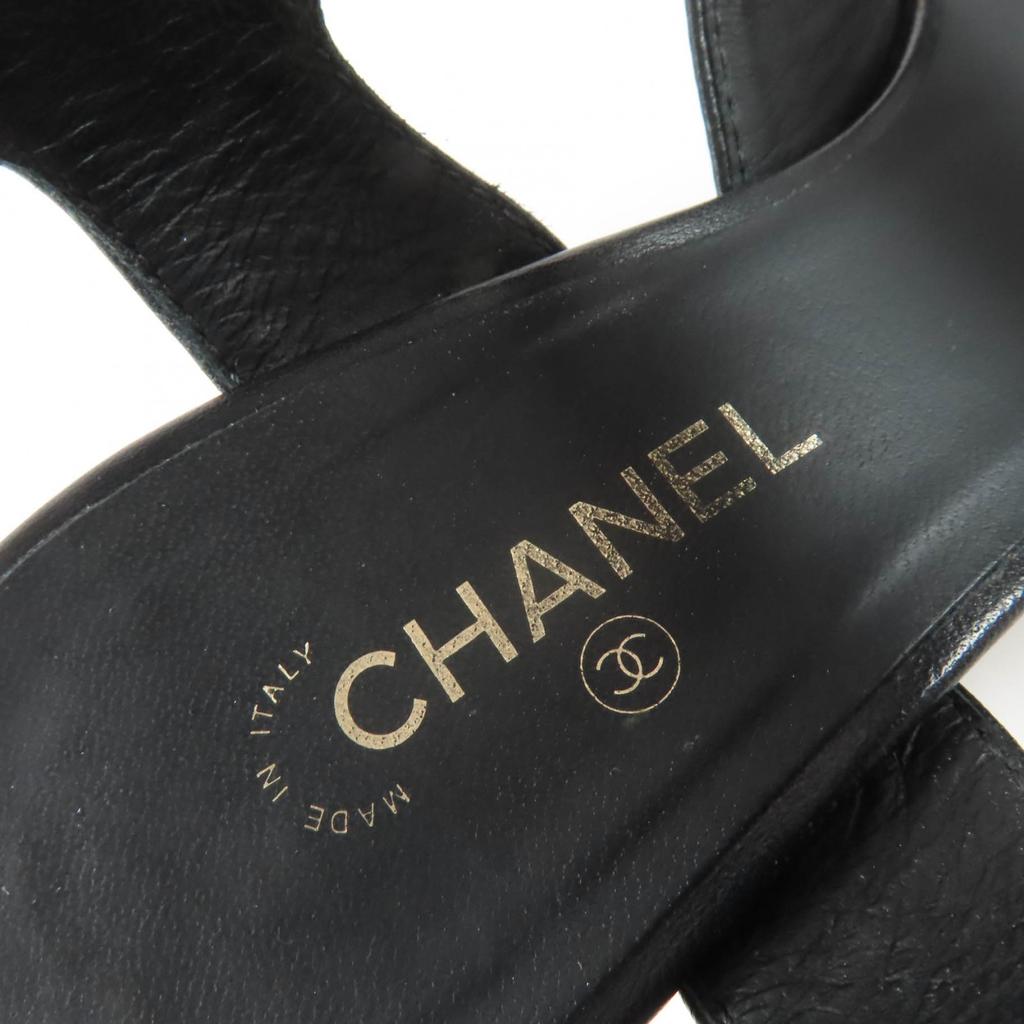 Great CHANEL Sandals COCO Mark Turn Lock Leather black leather Women 37 G37387 Used