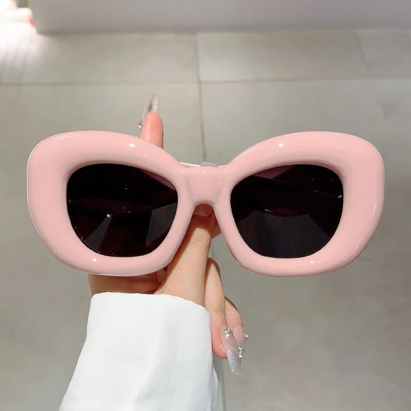 KAMMPT Inflated Rim Square Sunglasses Stylish Vintage Solid Color Eyewear Trendy Designer Women Shades Outdoor