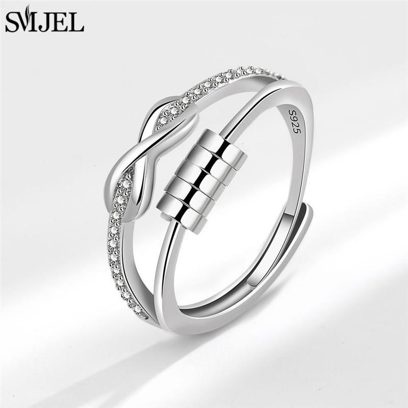 Romantic Cherry Blossom Anxiety Fidget Spinner Rings for Women Cute Rabbit Butterfly Beads Rotate Relaxing Ring Party Jewelry