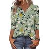 Women’s Casual Retro Floral Print V Neck Decorative Button Three Quarter Sleeve T Shirt Top for Daily Wear