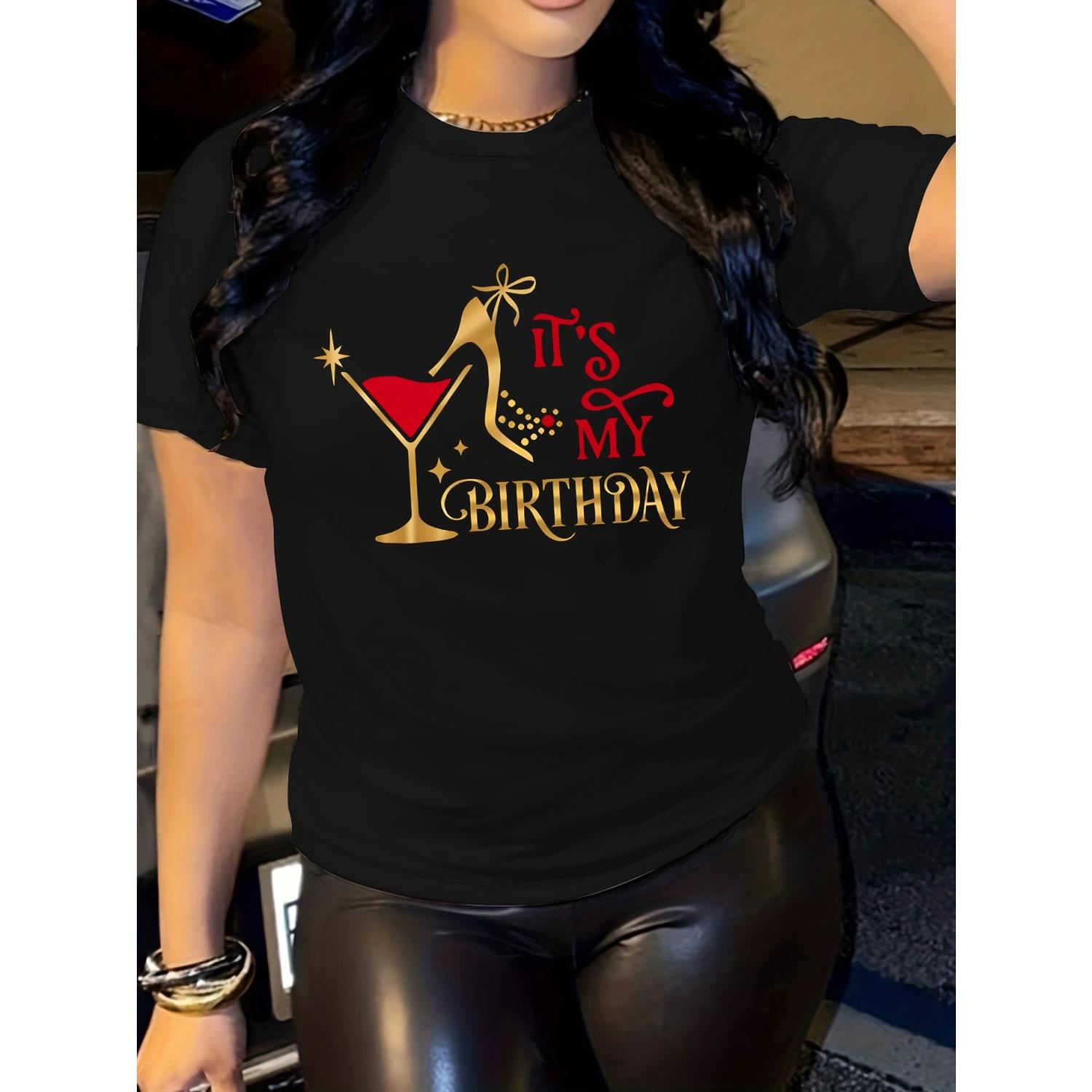 

letter Pattern print t-shirt short sleeve crew neck casual top for summer & spring women s clothing S чёрный