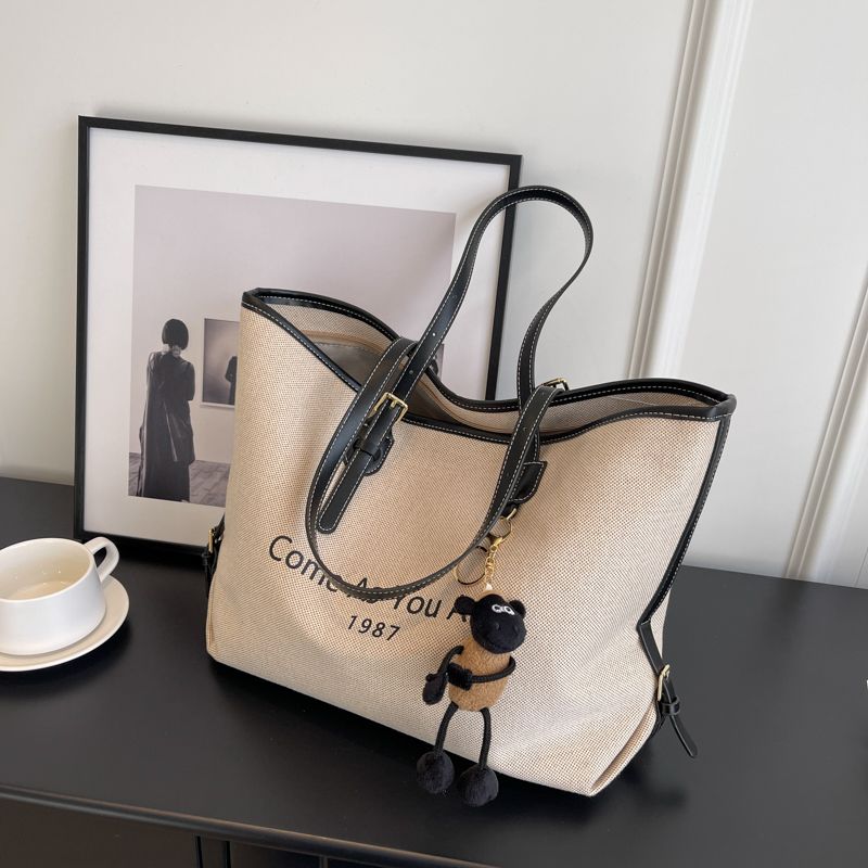 

Bag Women s Canvas Special-Interest Design Work Shoulder Bag Black with pendant