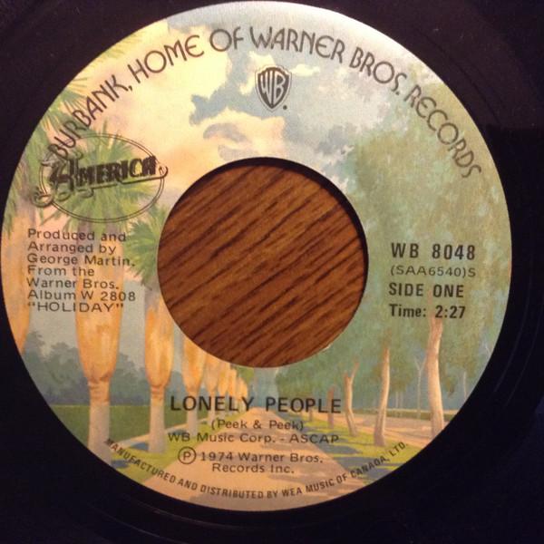 

7inch Record AMERICA - Lonely People WB80248 Warner Bros. Re 1974 Canada Rock Used