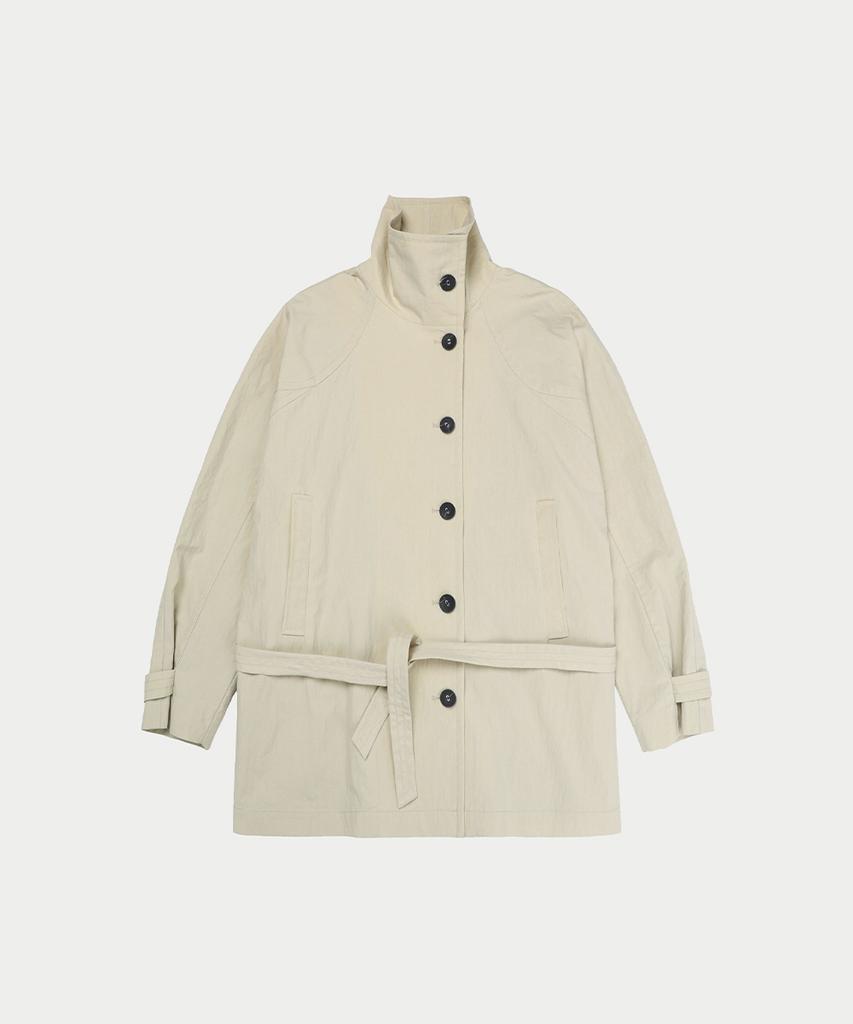 Yearning High Neck Belted Half Jacket, Beige