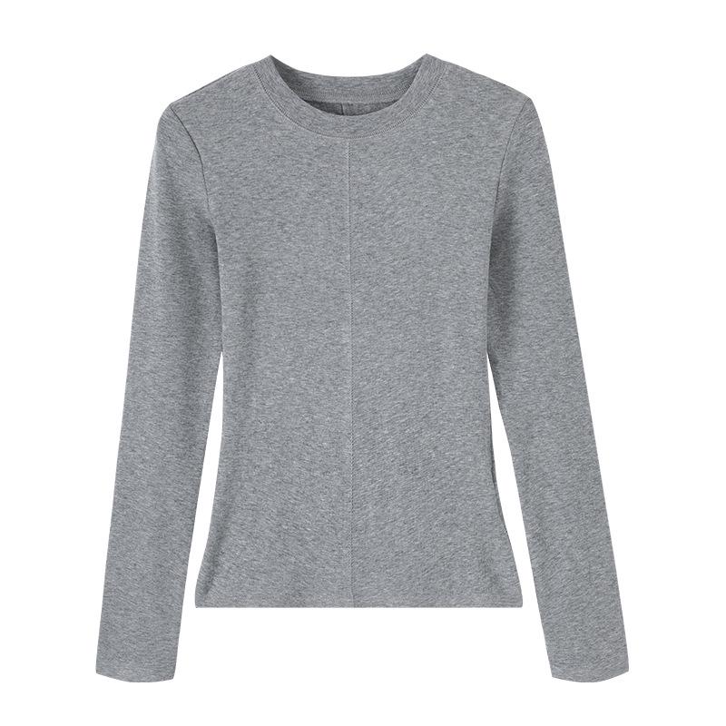European Grey Slim Fit Round Neck Long Sleeve Women's T-shirt for Autumn/Winter 2025