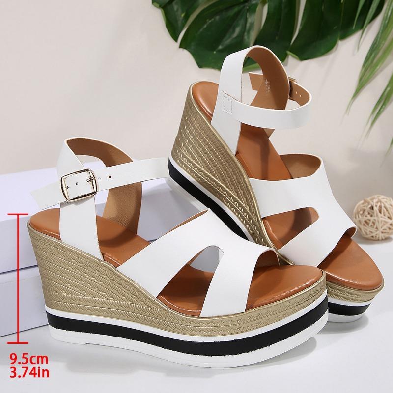 

High-heeled Sandals Women s Shoes Casual Sponge-soled Sandals Women s Wedge Heels Cowhide Fish-mouth Thick-soled Shoes 36 белый
