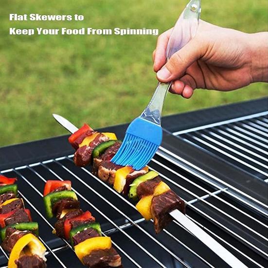 100/200Pcs BBQ Skewers Stainless Steel Heavy Duty Rust Resistant Metal Skewers Outdoor Barbecue Grill Skewers