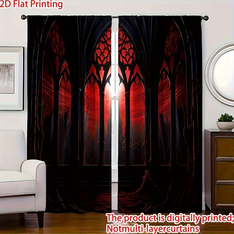 

2 Pcs Vampire Palace print curtains suitable for bedroom living room kitchen decoration home decoration window decoration 100*130 Grommet Top 1pcs
