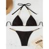 Women Sexy Solid Color Pleated Fabric Backless Two Piece Bikini Swimwear Set