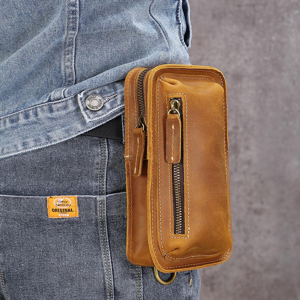 Marsupio da Uomo in Vera Pelle, Pelle di Mucca per il Lavoro, Borsa da Cintura Resistente all'Usura, Custodia per Cellulare, Piccola Borsa Multifunzionale