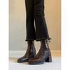 Retro square head thick heel thin boots woautumn winter belt buckle versatile British style high heel short boots