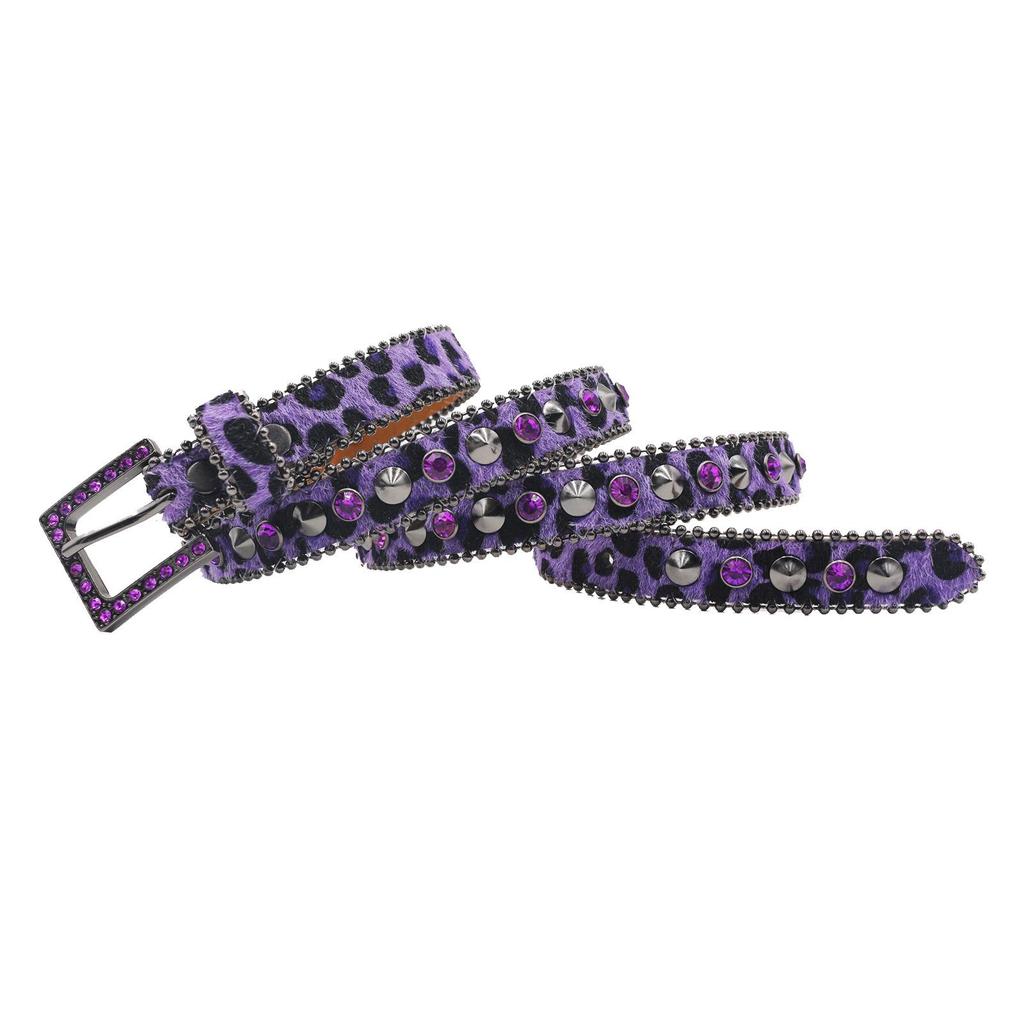 2,3" Brede Damesleren Riem met Luipaardprint en Strass Gesp - Hoge Kwaliteit, Hip Hop-Geïnspireerd Nachtclub Accessoire.