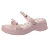 Fairy style with skirt women's wedge heels slippers summer French heightening bow open-toed thick bottom one-word cool slippers