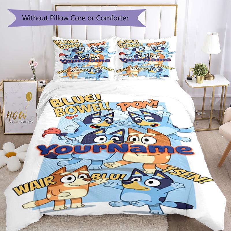 Bluey 5 Customize your name Bedding Set Breathable Duvet Cover with Pillowcases Home Decoration Birthday Gift