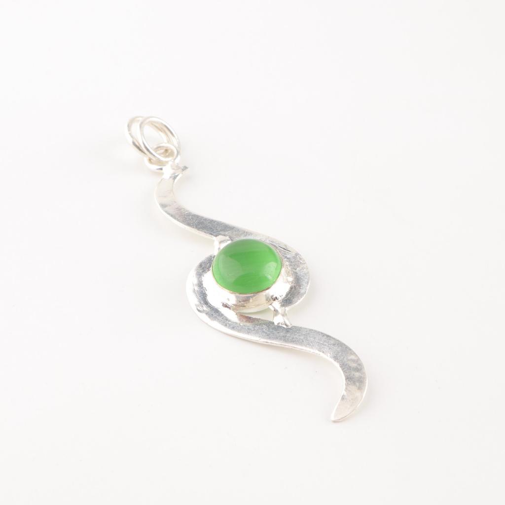 Green cat's Eye Gemstone 925 Stamped Silver Jewelry Handmade Green Stone Pendant PP-44-39