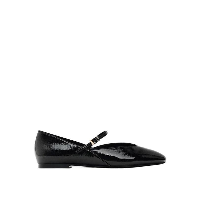 New  Spring Designer Red Women Ballet Shoes Casual Round Toe Flats Buckle Patent Leather Female Dress Shoes