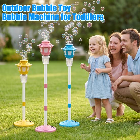 Street Lamp Bubble Machine with Music & LED Lights, Automatic Bubble Blower for Kids, Adjustable Height 21-47", Detachable Wand, Rechargeable Outdoor