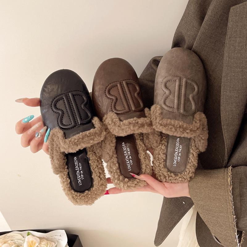 Soft leather version~ Baotou half slippers women wear flat-soled Muller shoes 2025 autumn new one-pedal lazy shoes