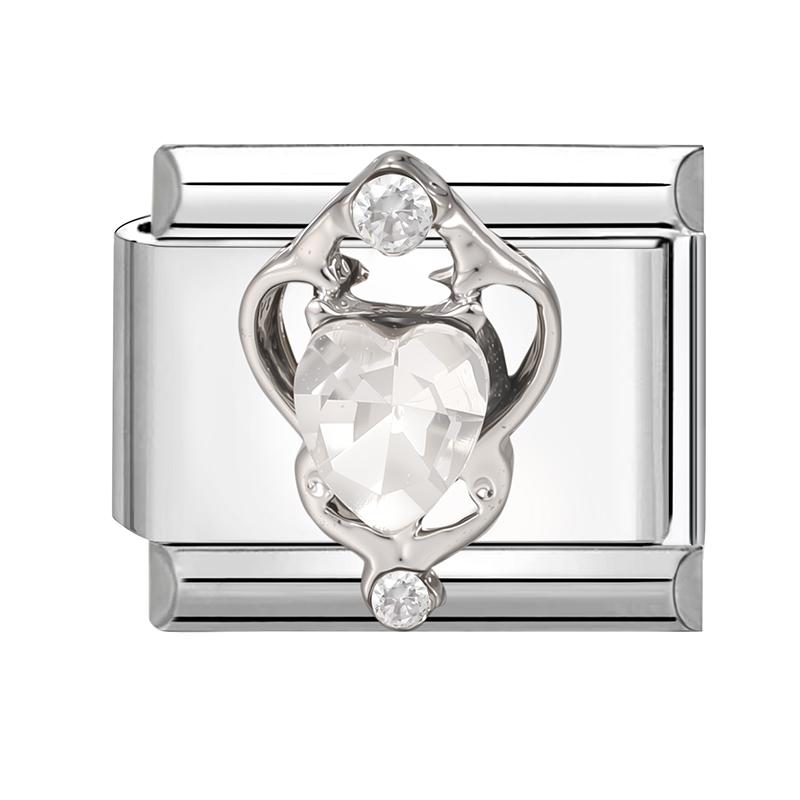 Shiny Zircon Bow Knot Cherry Heart Butterfly Pendant Italian Charm Links Fit 9mm Stainless Steel Bracelet Women DIY Making Gift
