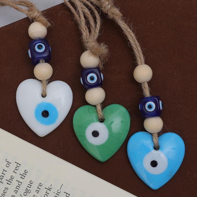 Evil Eye Heart Hand Woven Rope Wall Hanging Fashion Car Key Ring Decorated Living Room Wall Hanging Car Accessories