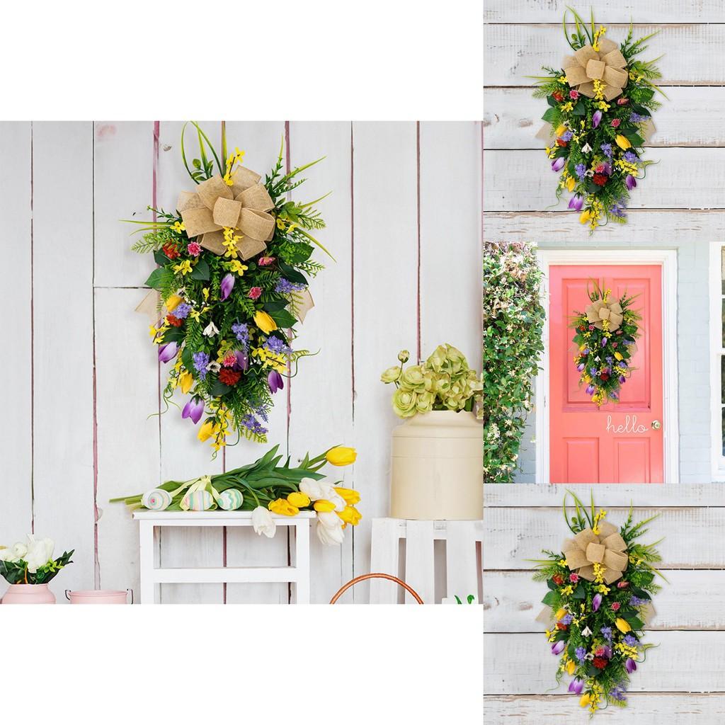 Charming Floral Spring Door Wreath With Elegant Hanging Design And Tulips Lavender