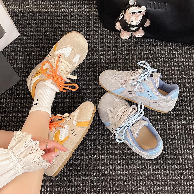 Super Soft and Breathable~ Double Color Ribbon Flat Bottom German Training Shoes Women's 2025 Spring and Summer Height Increase Mesh Sports and Lei