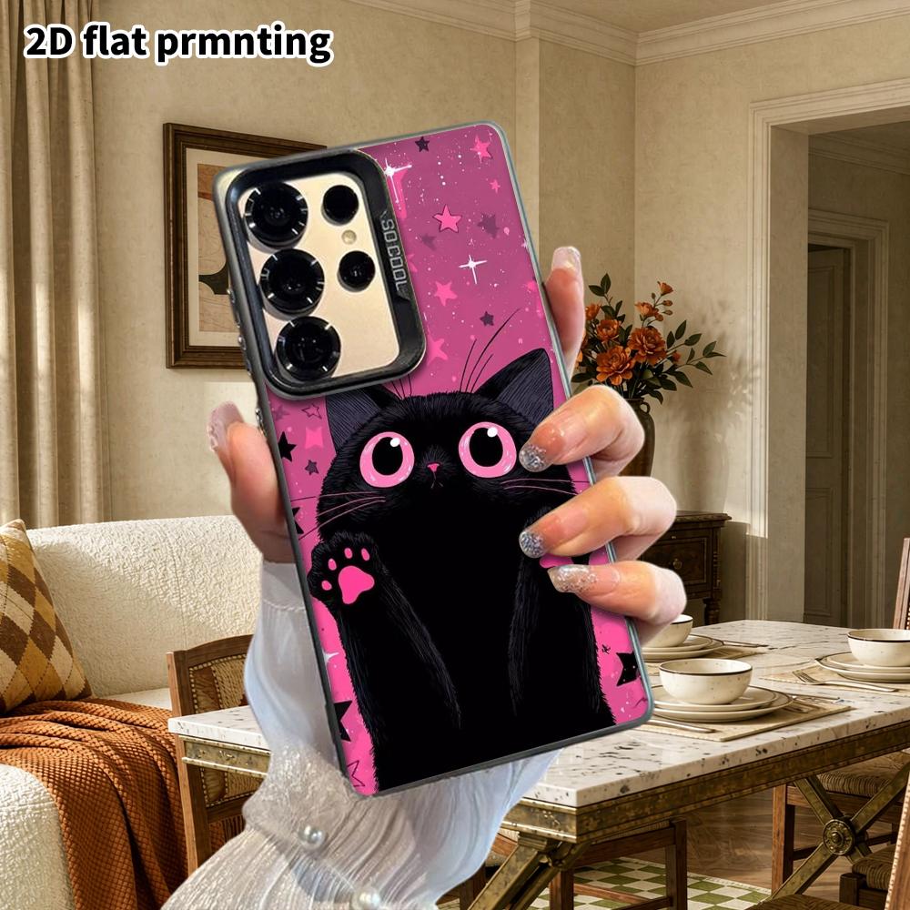 Phone Case: 2D Flat Samsung Galaxy A34 A35 M05 M06 S20 S22 S21 FE Plus 5G Protective Case, Couples Style, Cute Little Black Cat, Christmas and Hallowe