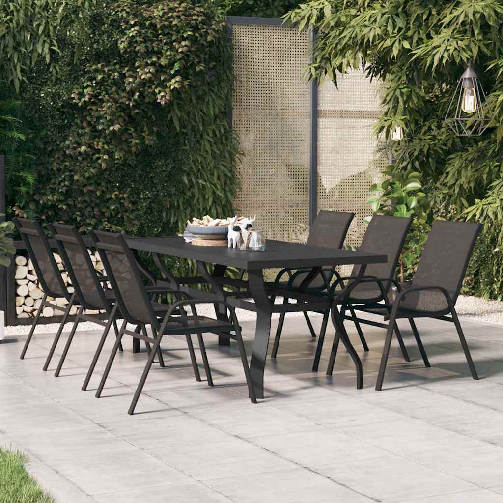 Garden Table Black 180 X 80 X 70 Cm Steel and Glass