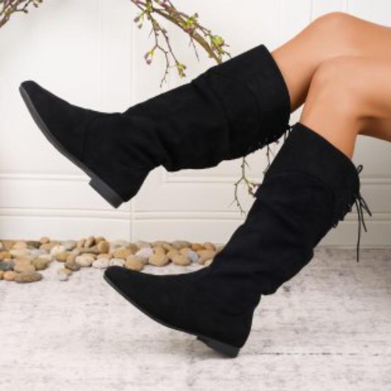 Plus-size Shoes, Lace-up Boots, Women's Shoes, High Boots, New Pleated Boots