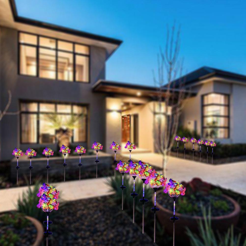 Solar Garden Lights Solar Powered Stake Lights Adorned with 18 Butterflies and Copper Cord for Pathway Lawn Outdoor