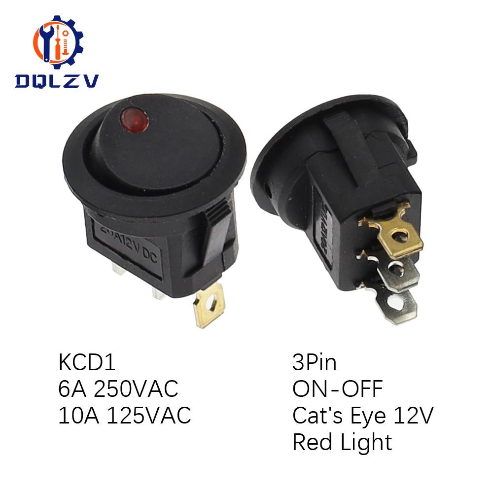 22mm Red Black White ON/OFF Round Rocker Toggle Switch 6A/250VAC 10A 125VAC Power Switch Cap with Plastic Push Button Switch