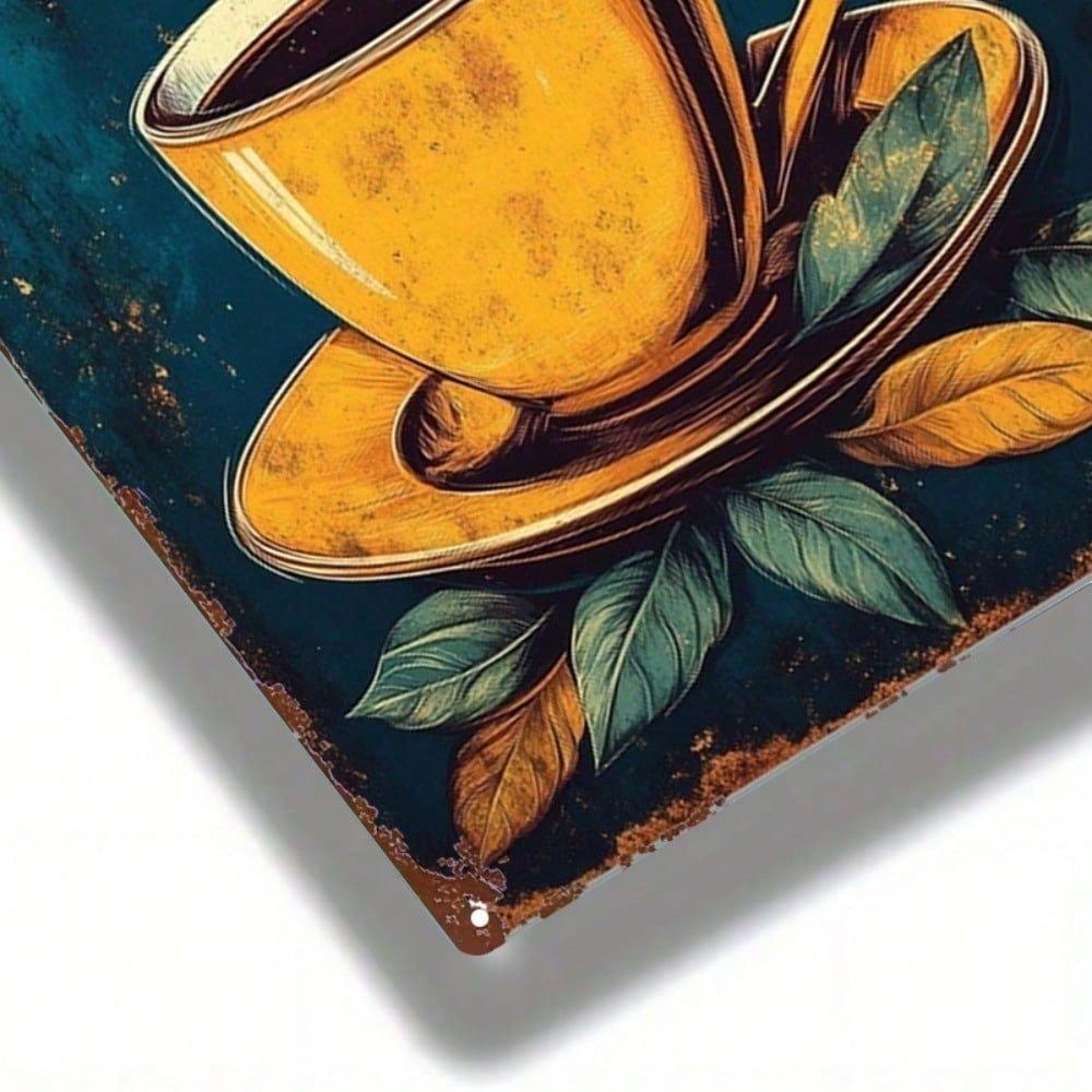 Retro Coffee Cup Tin Sign 8x12, Waterproof Rustproof Wall Decor for Home Bathroom