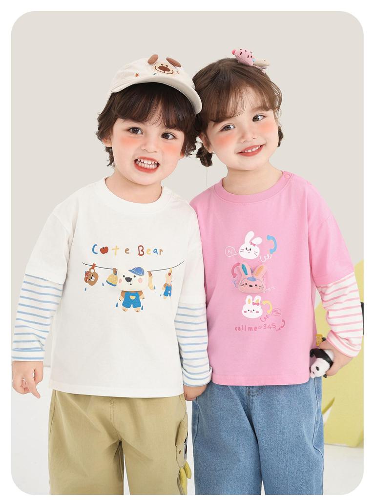 Kaka Panda Kids' Long-Sleeve T-shirt - Trendy Spring/Autumn Layer for Boys and Girls