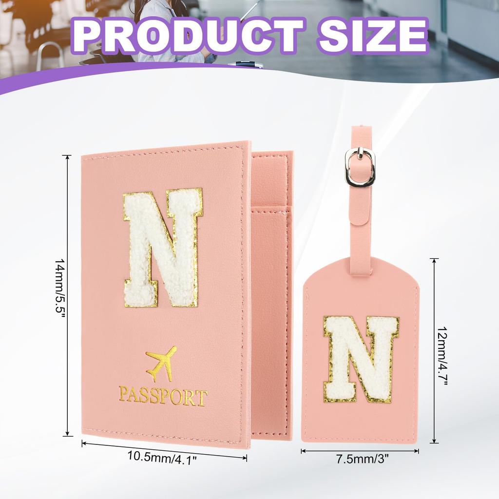 PATIKIL Travel Passport Luggage Tag Set with Initial Passport Cover and Alphabet Chenille Letter Travel Wallet Bag Suitcase Identifier for Women and