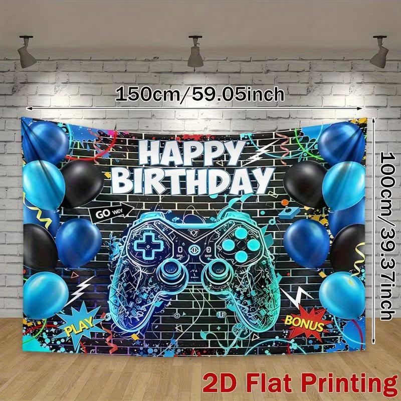 

2D Neon Game Controller Photography Background Cloth for Kids Birthday 47.2x31.5inch/120*80cm