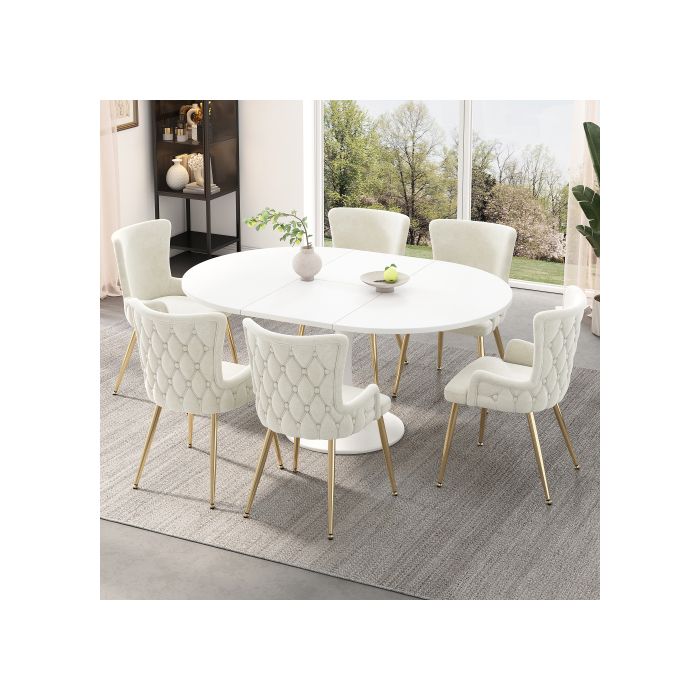 Chaise de salle à manger - MUVOE - Ensemble de 4 - Velours beige - Pieds en métal doré - Design moderne