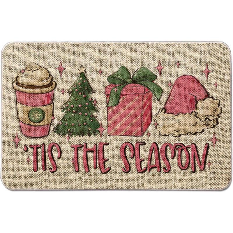 Imitation Linen Christmas Floor Mats - Bathroom & Door Holiday Decor Mats