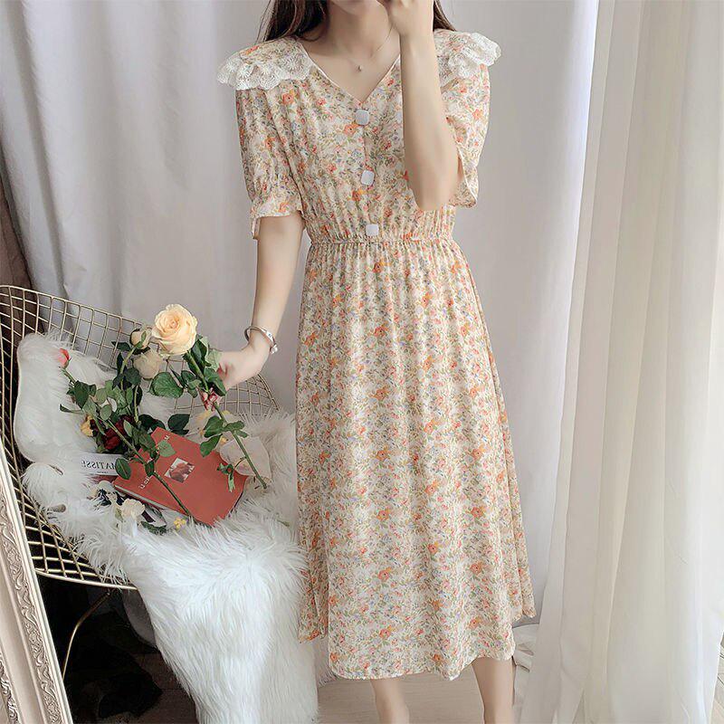 white christmas dresses Plus Size Black Floral Chiffon Korean Midi Dress – Pluspreorder main image 0