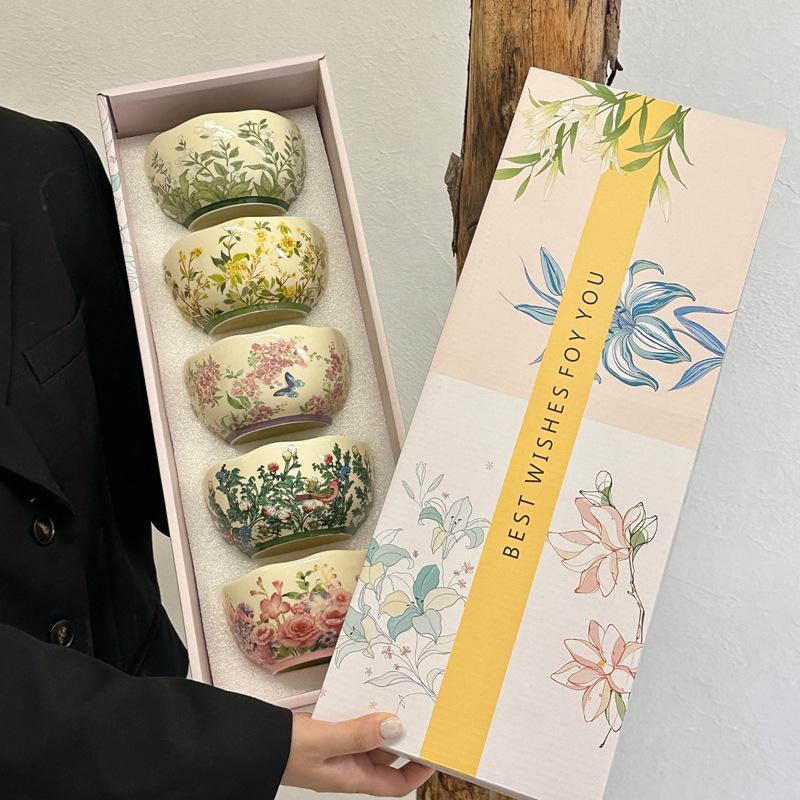 ins retro style ceramic rice bowl 2025 new home high-value tableware set housewarming new wedding gift