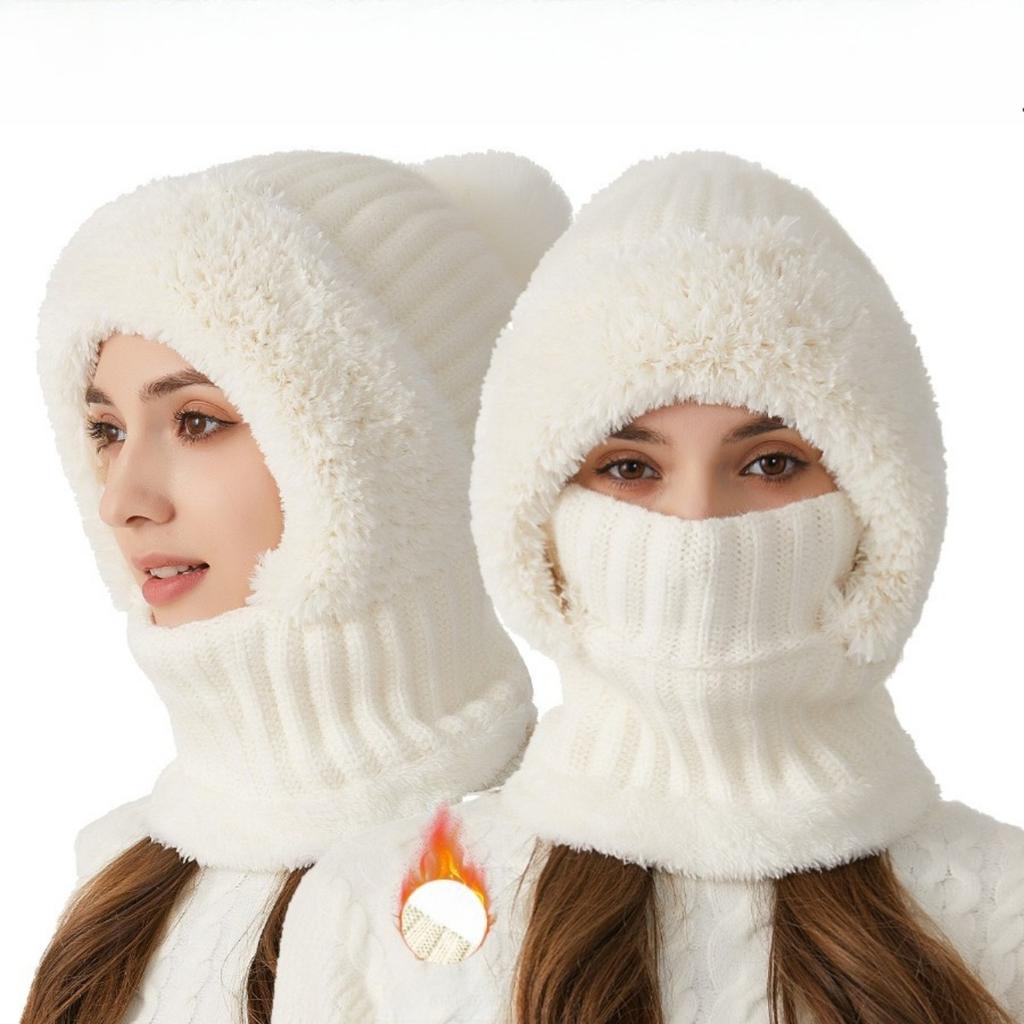 Hohe Elastizität, Einfarbig, Strickmütze, Schal, Maske, Overall, Damen, Radfahren, Winddichte Mütze, Warme Mütze