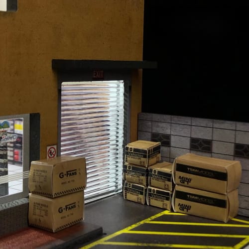 1/64 Scale Diorama Car Garage Model with City Background, Parking Lot, LED Lighting, Landscape Model Toy